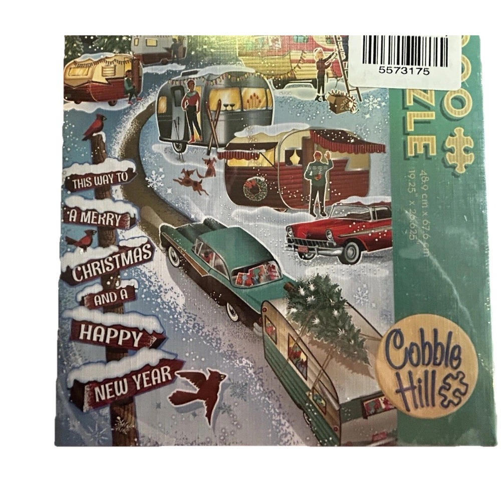 Cobble Hill Christmas Campers Puzzle 1000 Pieces Made in USA New Sealed